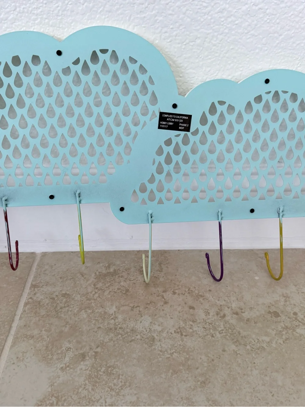 White and Aqua Cloud Wall Hook Rack - Brand: Hobby Lobby
